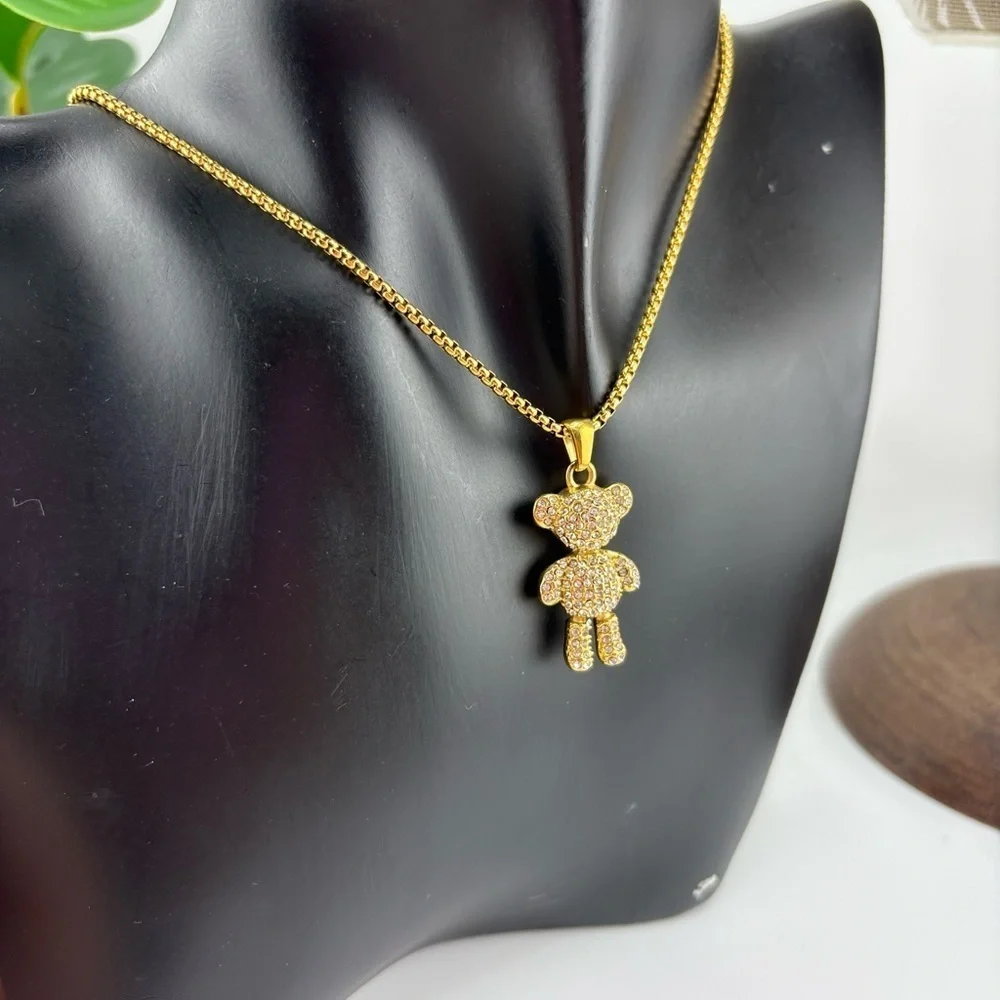 Gold Teddy Bear Pendant Necklace ✨